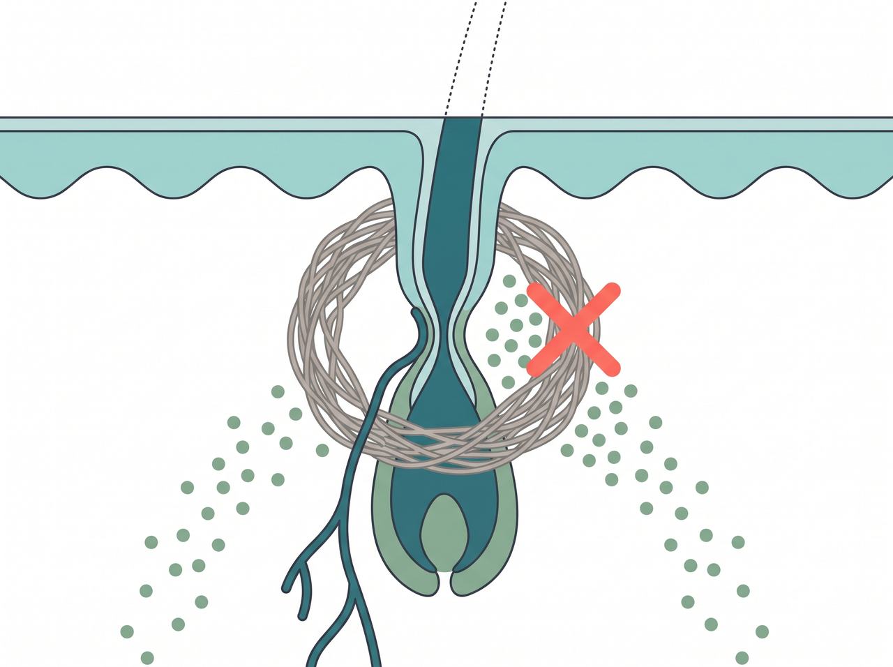 Scar tissue squeezing the follicle shut and blocking the growth signal
