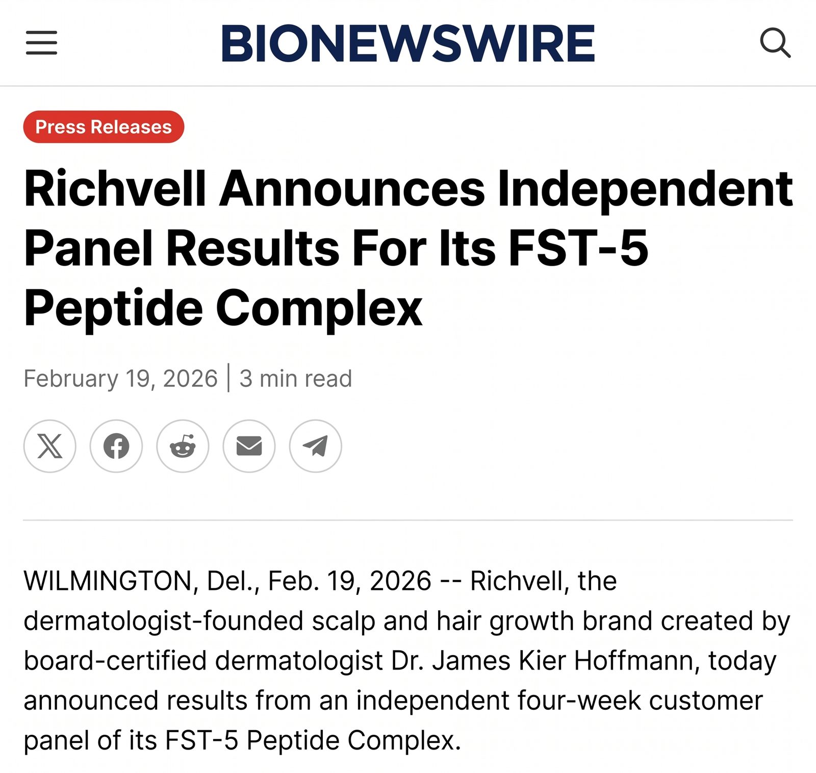 Newswire coverage of the Richvell panel results